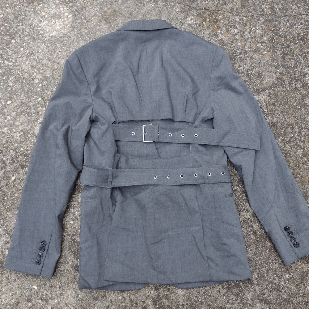 Helmut Lang Cutout Back Gray Wool Belted Blazer Jacket NWOT - Picture 5 of 11